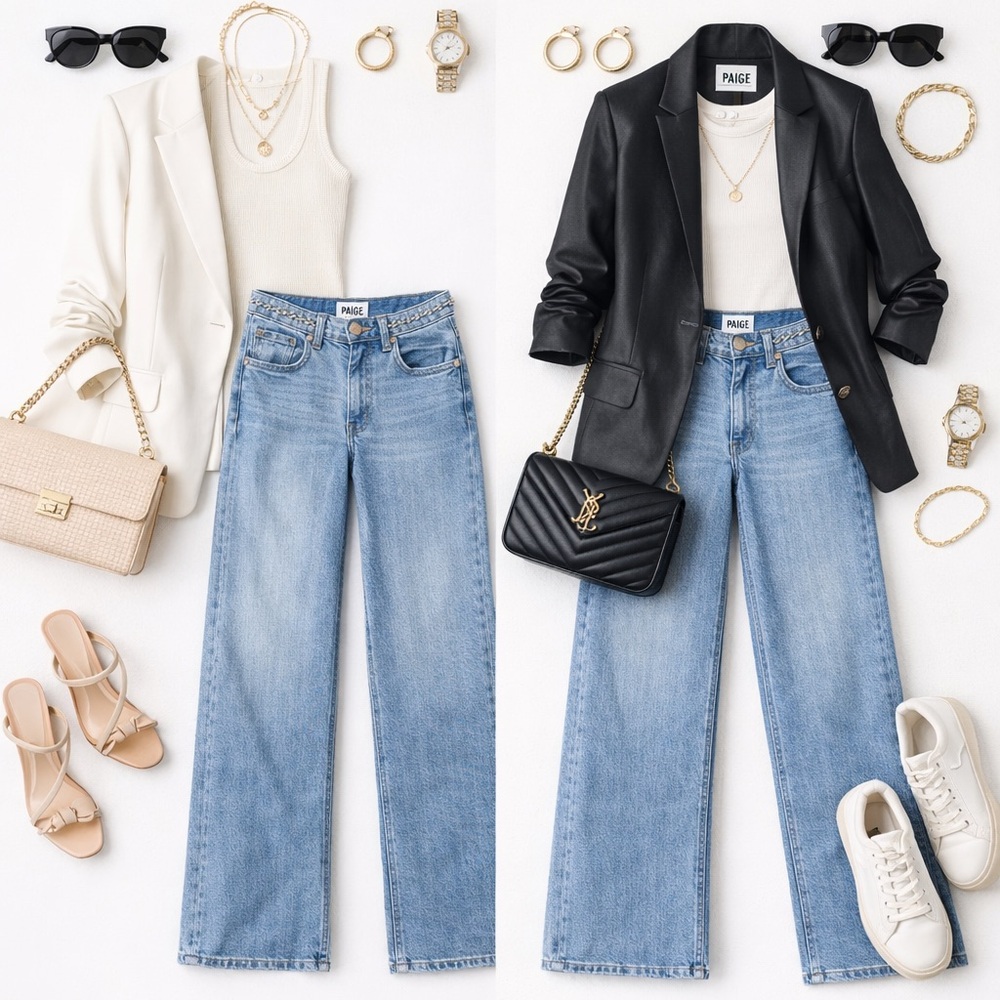 Anthropology | PAIGE Sasha Embellished High-Rise Wide-Leg Jeans | 27 - Picture 3 of 17